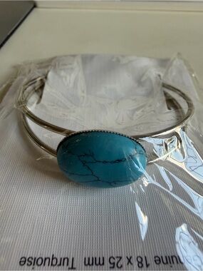 Red Velvet Bijoux Genuine Turquoise Adjustable Silver Tone Cuff Bracelet